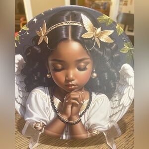 Angel Metal Plate 8x8. Two Holes For Hanging. Plate Stand NOT Included